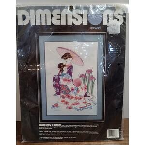 VTG Dimensions Crewel Kit Graceful Geishas 1989 Sealed 18” X 26” Embroidery B17